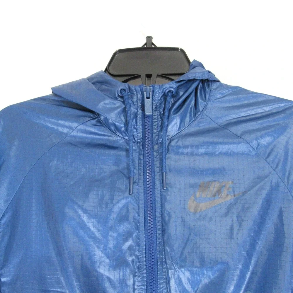 Nike Jacket Womens Small Blue Windrunner Hooded Full Zip Vented Spell Out Swoosh